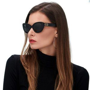 VERSACE Cat Eye Sunglasses 4378 GB1/87 Black Frame, Dark Grey Lens, Gold Accent